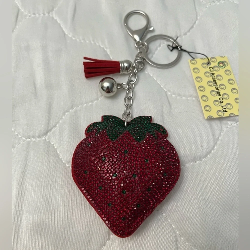 Adorable Strawberry Rhinestone Keychain